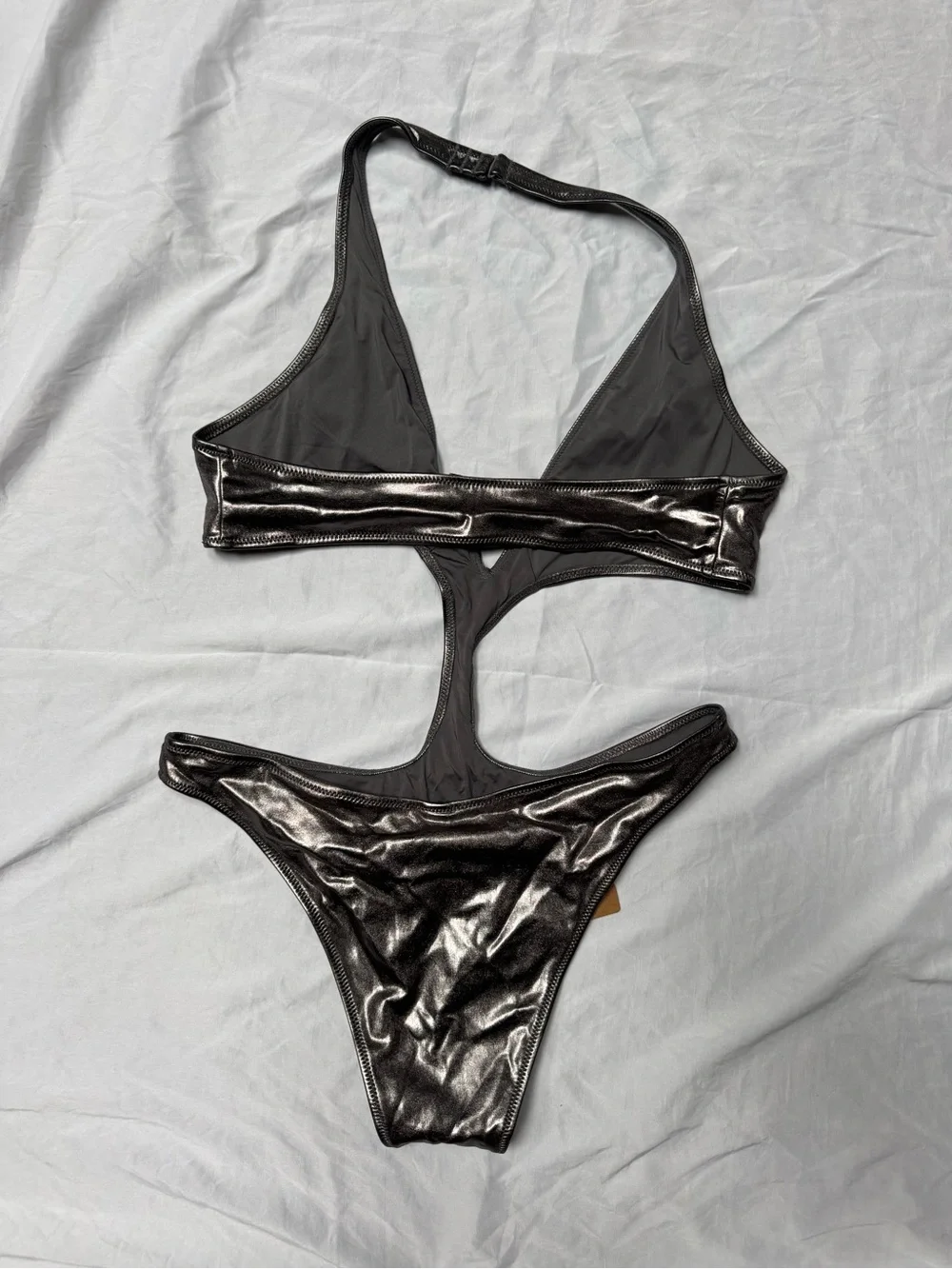SKIMS Metallic Bronze Cutout Swimsuit